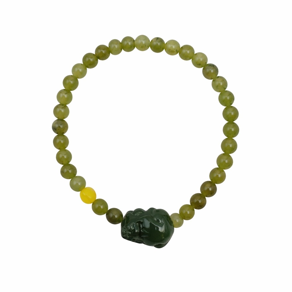 Jade Gemstone Moodang Charm Stretchy Bracelet